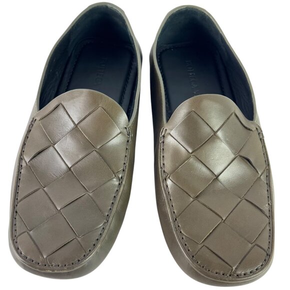 BOTTEGA VENETA Khaki Green Douglas Driver Loafers Intrecciato Woven 39.5- 6.5US - Picture 1 of 11